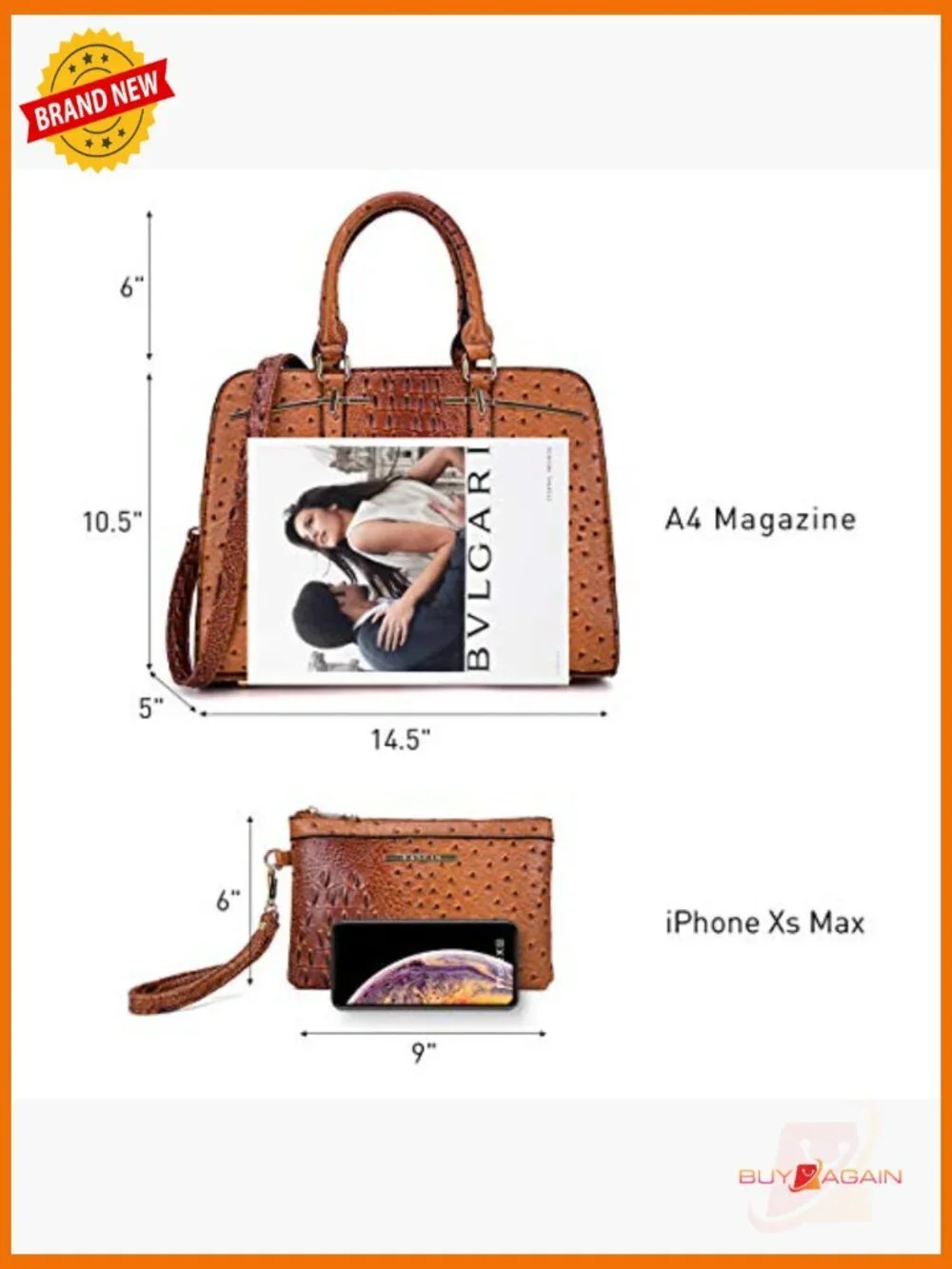 Vegan Leather Satchel Tote Set with Shoulder Strap 2pcs